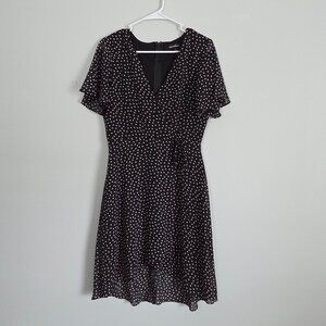 Sequin Hearts Dress Junior's 7 Black w/ White Polka Dots V-Neck High-Low